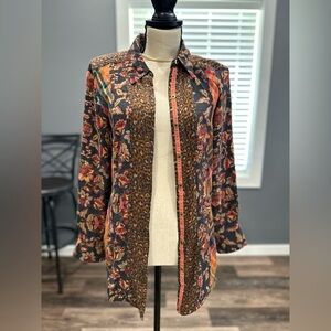 Soft Surroundings Icon Mixed Print Longsleeve  Button Down Tunic Top Size XS